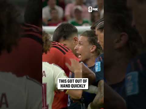 Agustín Canobbio is shown a red and things escalate in Guadalajara between Spain and Uruguay players
